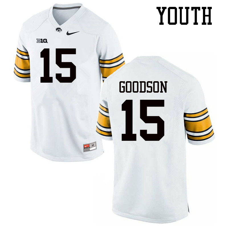 Youth #15 Tyler Goodson Iowa Hawkeyes College Football Jerseys Sale-White - Click Image to Close